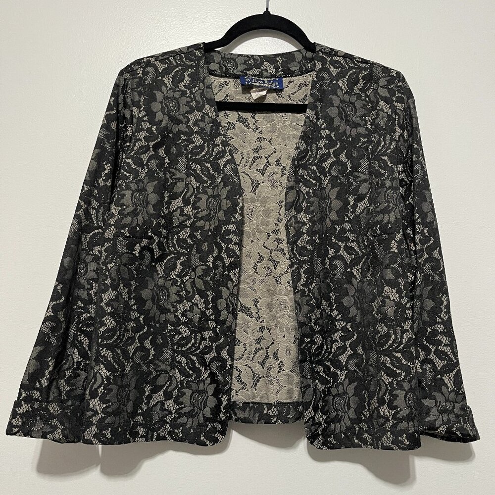 Womens VTG Open Blazer 12 Romantic Goth Dark Cottagecore Floral Corporate Office